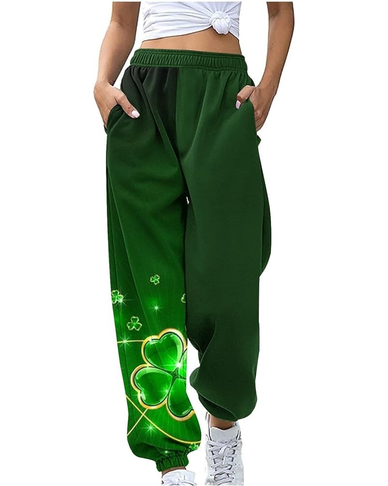 St Patricks Day Pants for Women Shamrock Elastic Waisted Baggy Sweatpant 2024 Jogger Lounge Trousers with Pockets A16-green~s...