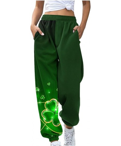 St Patricks Day Pants for Women Shamrock Elastic Waisted Baggy Sweatpant 2024 Jogger Lounge Trousers with Pockets A16-green~s...