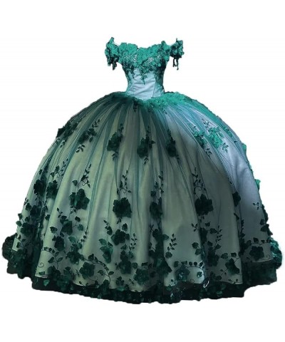 Women's Off The Shoulder Quinceanera Dresses Tulle 3D Flowers Party Gowns Lack Up Sweetheart 15 16 Dresses Green $76.05 Dresses