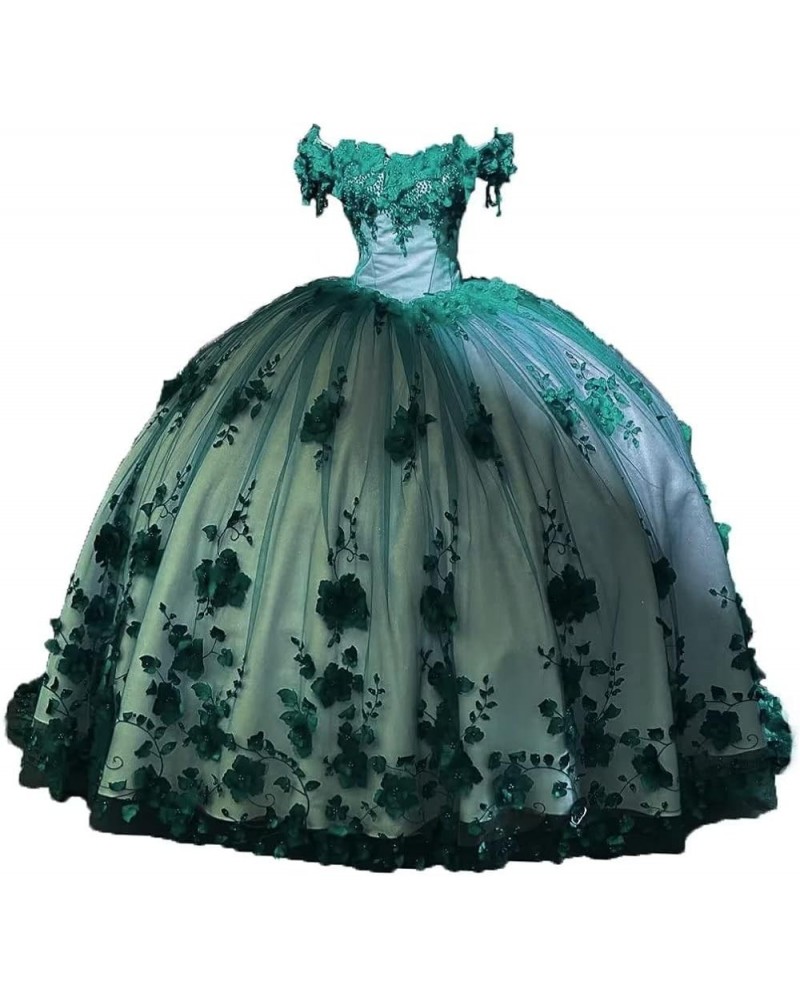 Women's Off The Shoulder Quinceanera Dresses Tulle 3D Flowers Party Gowns Lack Up Sweetheart 15 16 Dresses Green $76.05 Dresses