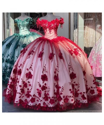 Women's Off The Shoulder Quinceanera Dresses Tulle 3D Flowers Party Gowns Lack Up Sweetheart 15 16 Dresses Green $76.05 Dresses