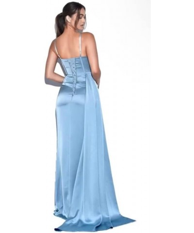 Mermaid Satin Bridesmaid Dresses for Women Prom Dresses with Slit Spaghetti Straps Long Formal Dress White $32.25 Dresses