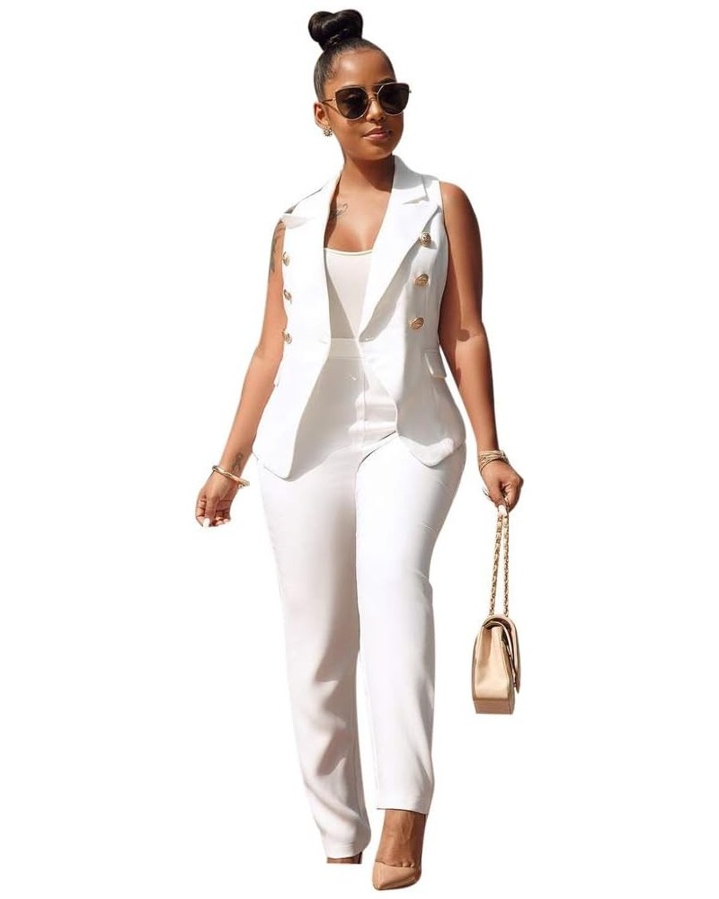 2 Pieces Outfits for Women Sexy Deep V Neck Ruffles Long Sleeve Solid Blazer with Pants Overalls Bodycon Jumpsuits White7 $19...