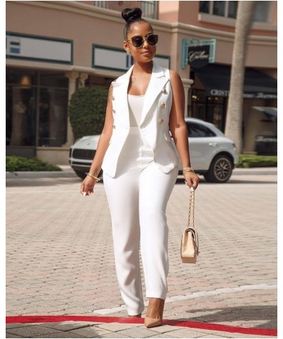 2 Pieces Outfits for Women Sexy Deep V Neck Ruffles Long Sleeve Solid Blazer with Pants Overalls Bodycon Jumpsuits White7 $19...