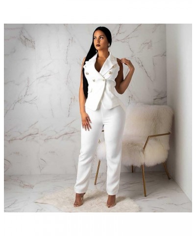 2 Pieces Outfits for Women Sexy Deep V Neck Ruffles Long Sleeve Solid Blazer with Pants Overalls Bodycon Jumpsuits White7 $19...