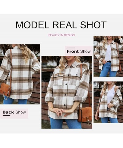 Womens Casual Plaid Button Down Long Sleeve Shirts Flannel Shacket Jacket Coats A Khaki $27.53 Blouses