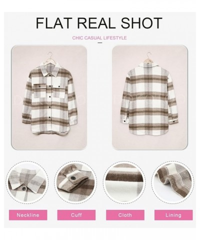 Womens Casual Plaid Button Down Long Sleeve Shirts Flannel Shacket Jacket Coats A Khaki $27.53 Blouses