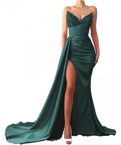 Sequin Beaded Mermaid Prom Dresses 2024 Long Satin Slit Formal Evening Party Gown Bridesmaid Dresses for Wedding Peacock $44....