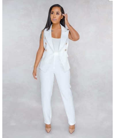 2 Pieces Outfits for Women Sexy Deep V Neck Ruffles Long Sleeve Solid Blazer with Pants Overalls Bodycon Jumpsuits White7 $19...