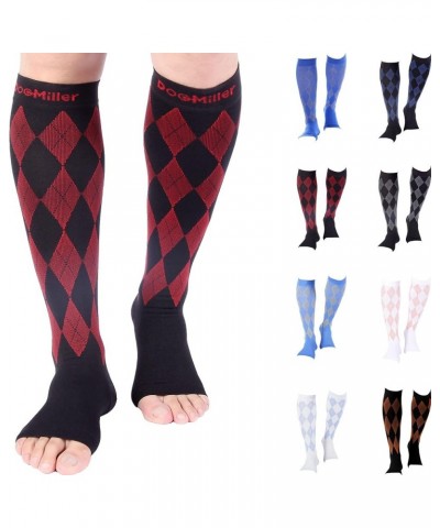 Open Toe Compression Socks Women 20-30mmhg - Argyle Design Toeless Compression Socks Women and Men Small Red.black Open Toe $...