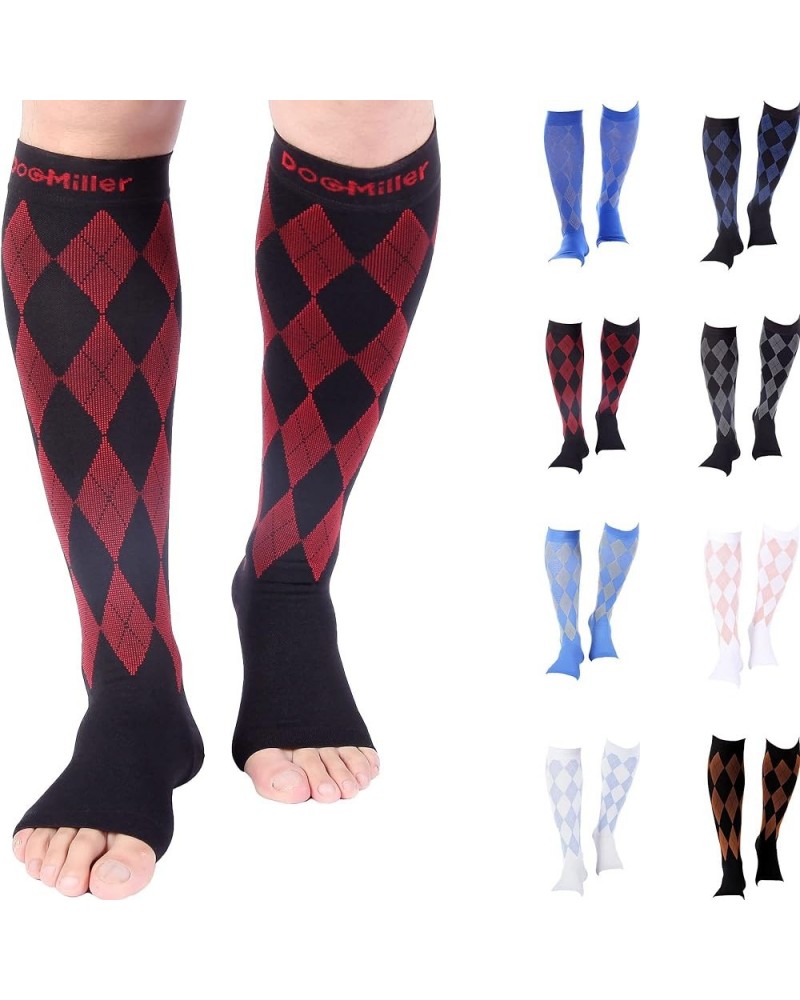 Open Toe Compression Socks Women 20-30mmhg - Argyle Design Toeless Compression Socks Women and Men Small Red.black Open Toe $...