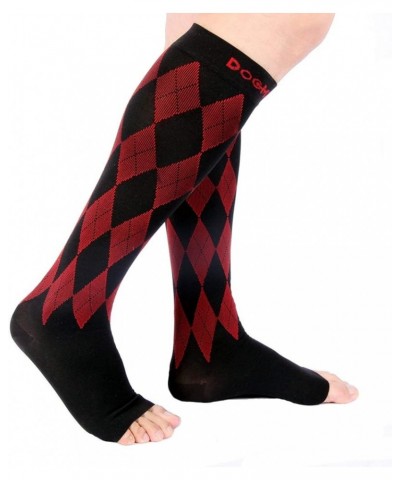 Open Toe Compression Socks Women 20-30mmhg - Argyle Design Toeless Compression Socks Women and Men Small Red.black Open Toe $...