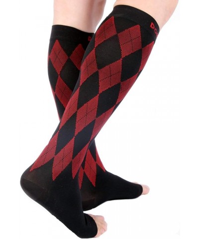 Open Toe Compression Socks Women 20-30mmhg - Argyle Design Toeless Compression Socks Women and Men Small Red.black Open Toe $...