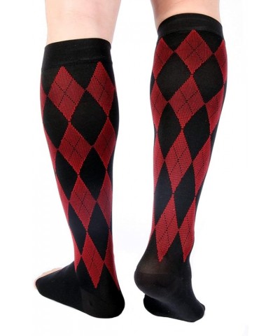 Open Toe Compression Socks Women 20-30mmhg - Argyle Design Toeless Compression Socks Women and Men Small Red.black Open Toe $...