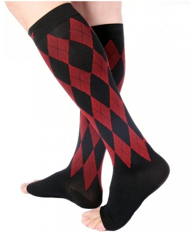 Open Toe Compression Socks Women 20-30mmhg - Argyle Design Toeless Compression Socks Women and Men Small Red.black Open Toe $...