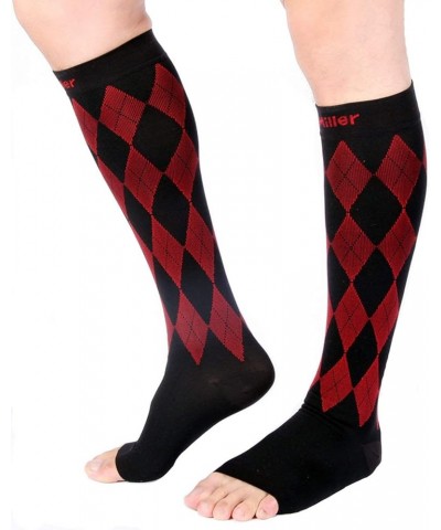 Open Toe Compression Socks Women 20-30mmhg - Argyle Design Toeless Compression Socks Women and Men Small Red.black Open Toe $...