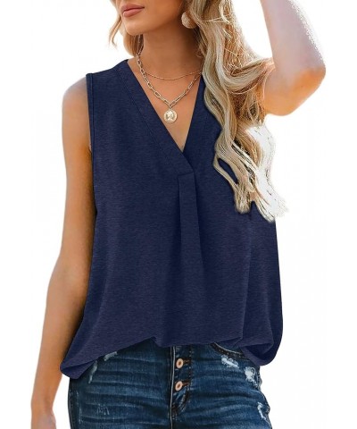 Tank Top for Women Summer V Neck T Shirts Casual Blouses Sleeveless Tunic Tops Loose Fit Navyblue $8.39 Tanks