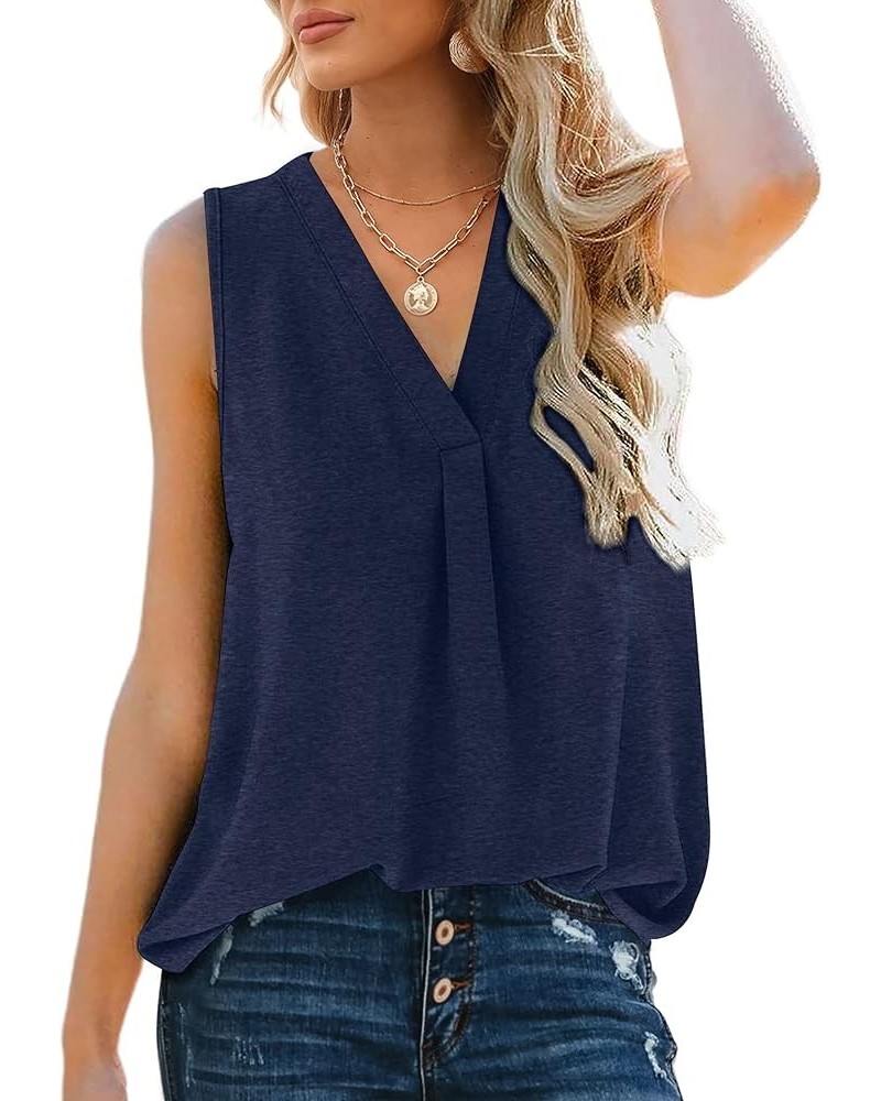 Tank Top for Women Summer V Neck T Shirts Casual Blouses Sleeveless Tunic Tops Loose Fit Navyblue $8.39 Tanks