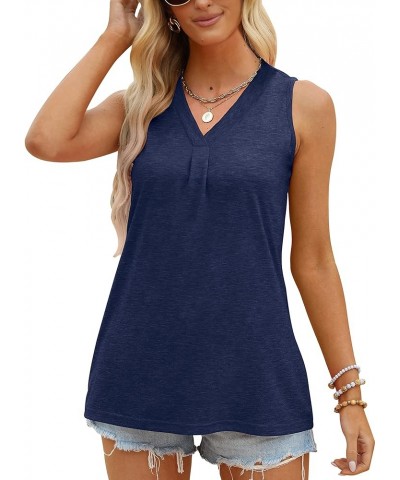 Tank Top for Women Summer V Neck T Shirts Casual Blouses Sleeveless Tunic Tops Loose Fit Navyblue $8.39 Tanks