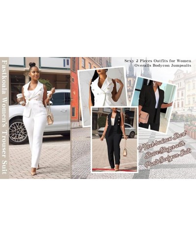 2 Pieces Outfits for Women Sexy Deep V Neck Ruffles Long Sleeve Solid Blazer with Pants Overalls Bodycon Jumpsuits White7 $19...