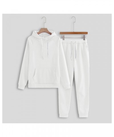 Women's 2 Piece Sweatsuits Casual Solid Long Sleeve Pullover sets Drawstrings Waist Jogger Pants Lounge Tracksuits 05_white $...