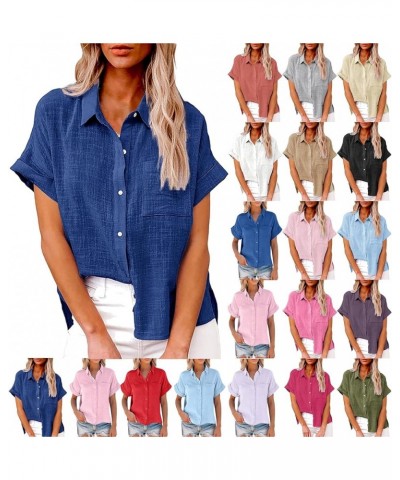 Women Casual Button Down Linen Blouses 2024 Long Sleeve Solid Business Work Tops Cute Relaxed Fit Shirts with Pocket Bu1 $8.7...