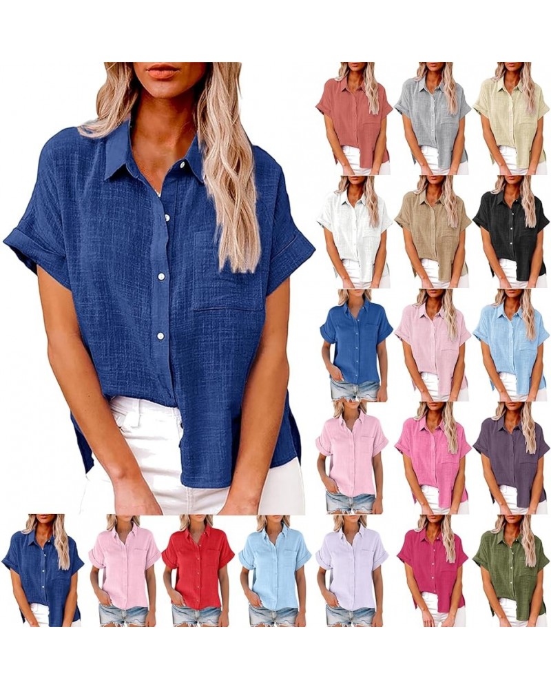 Women Casual Button Down Linen Blouses 2024 Long Sleeve Solid Business Work Tops Cute Relaxed Fit Shirts with Pocket Bu1 $8.7...