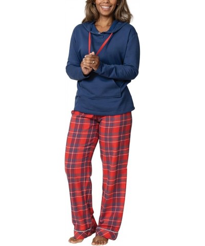 Womens Flannel Pajamas Sets - Pajamas for Women, Hoodie Top Plus Size Red & Blue Plaid $29.14 Sleep & Lounge