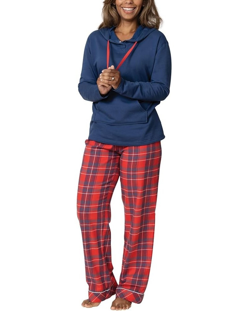 Womens Flannel Pajamas Sets - Pajamas for Women, Hoodie Top Plus Size Red & Blue Plaid $29.14 Sleep & Lounge