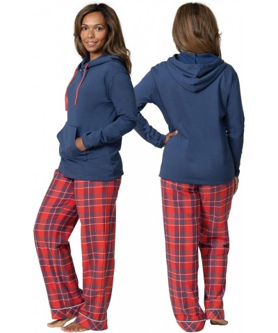 Womens Flannel Pajamas Sets - Pajamas for Women, Hoodie Top Plus Size Red & Blue Plaid $29.14 Sleep & Lounge