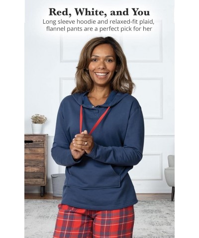 Womens Flannel Pajamas Sets - Pajamas for Women, Hoodie Top Plus Size Red & Blue Plaid $29.14 Sleep & Lounge