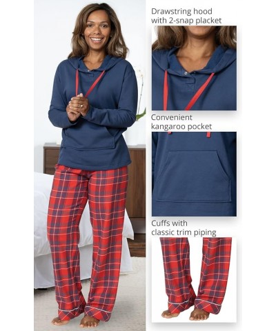 Womens Flannel Pajamas Sets - Pajamas for Women, Hoodie Top Plus Size Red & Blue Plaid $29.14 Sleep & Lounge