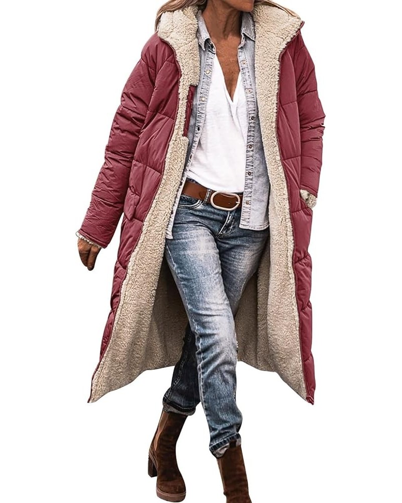 Women's Fleece Hoodie Long Coat 2023 Fashion Casual Zip Up Jacket With Pockets Winter Reversible Warm Outerwear A6-red $27.25...