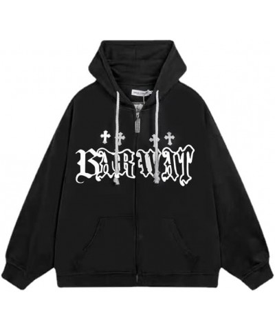 Goth Embroidery Hoodies Women High Street Harajuku Retro Hip Hop Zip Up Hoodie Loose Man Sweatshirt Y2K Hoodie Black $20.39 H...