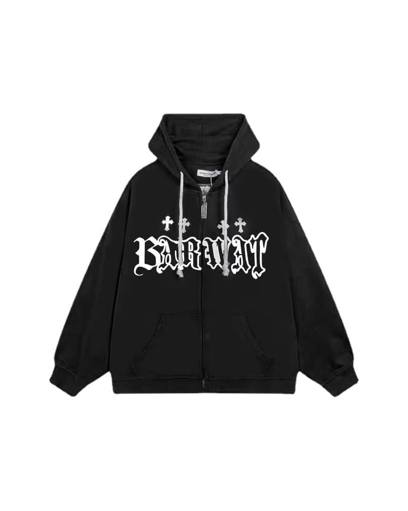 Goth Embroidery Hoodies Women High Street Harajuku Retro Hip Hop Zip Up Hoodie Loose Man Sweatshirt Y2K Hoodie Black $20.39 H...