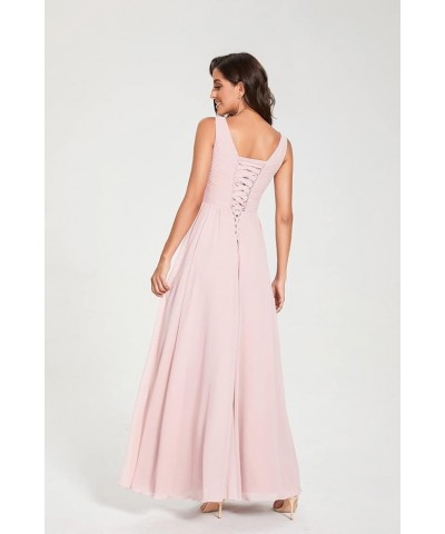 V-Neck Bridesmaid Dress Long with Slit Chiffon A-line Pleated Formal Dresses for Women WD1932P Orange $24.79 Dresses