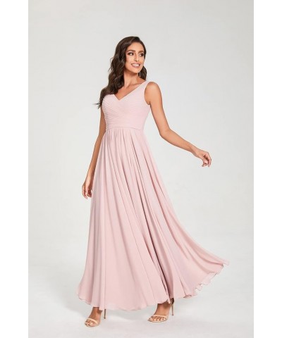 V-Neck Bridesmaid Dress Long with Slit Chiffon A-line Pleated Formal Dresses for Women WD1932P Orange $24.79 Dresses