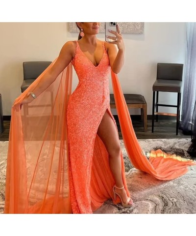 Women's Spaghetti Sequin Prom Dresses Sparkly V Neck Long Detachable Shoulder Formal Party Gowns with Slit Green $36.55 Dresses