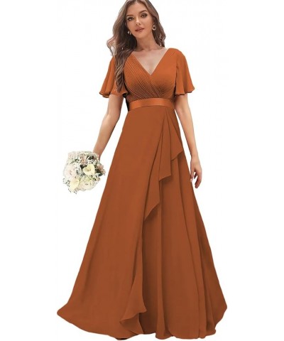 Chiffon Bridesmaid Dresses with Sleeves Long Formal Wedding Guest Dress for Women V Neck Evening Gown Lavender $27.53 Dresses