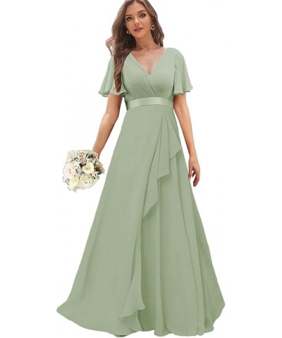 Chiffon Bridesmaid Dresses with Sleeves Long Formal Wedding Guest Dress for Women V Neck Evening Gown Lavender $27.53 Dresses