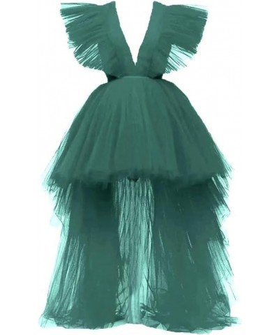 Women's Deep V Neck High Low Prom Dresses Puffy Tulle Party Dress Cocktail Gown Emerald Green $48.30 Dresses