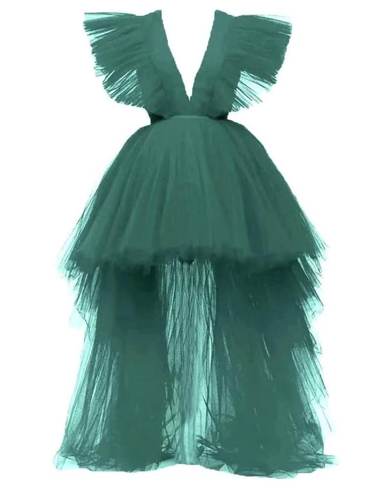 Women's Deep V Neck High Low Prom Dresses Puffy Tulle Party Dress Cocktail Gown Emerald Green $48.30 Dresses