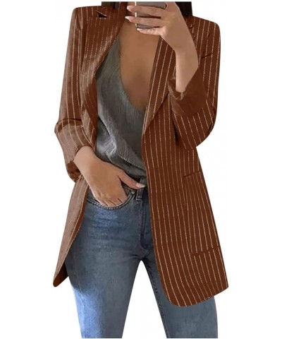 Women's Casual Blazer Stripe Open Front Pockets Cardigan Formal Suit Long Sleeve Blouse Coat Casual Blazer Brown-3 $19.61 Bla...