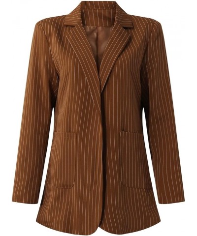 Women's Casual Blazer Stripe Open Front Pockets Cardigan Formal Suit Long Sleeve Blouse Coat Casual Blazer Brown-3 $19.61 Bla...