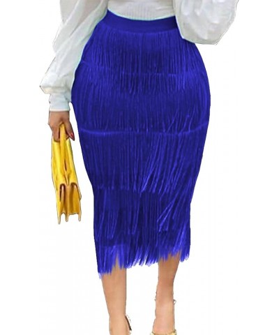 Women's Fringe Midi Skirt Bodycon Party Skirt Salsa Latin Dance Work Office Prom Dinner Elegant Skirt with Tassel Blue $13.77...