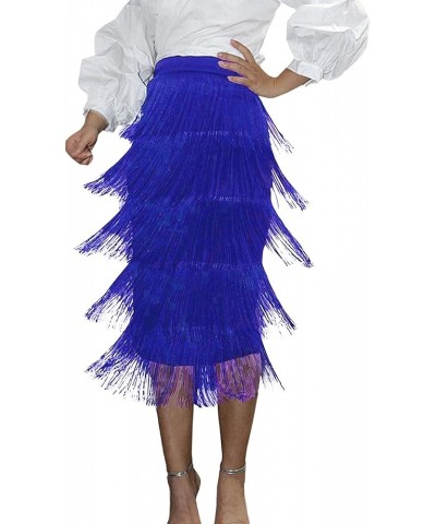 Women's Fringe Midi Skirt Bodycon Party Skirt Salsa Latin Dance Work Office Prom Dinner Elegant Skirt with Tassel Blue $13.77...