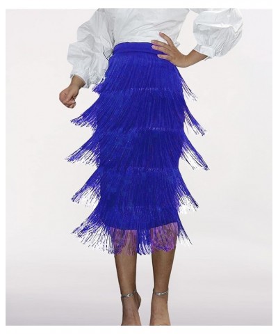 Women's Fringe Midi Skirt Bodycon Party Skirt Salsa Latin Dance Work Office Prom Dinner Elegant Skirt with Tassel Blue $13.77...