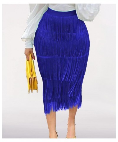 Women's Fringe Midi Skirt Bodycon Party Skirt Salsa Latin Dance Work Office Prom Dinner Elegant Skirt with Tassel Blue $13.77...