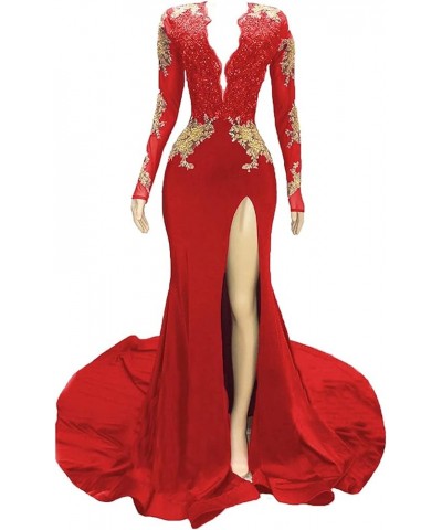 Women's Gold Mermaid Prom Evening Dress Long Sleeve Party Ball Gown Red 2 $44.64 Dresses