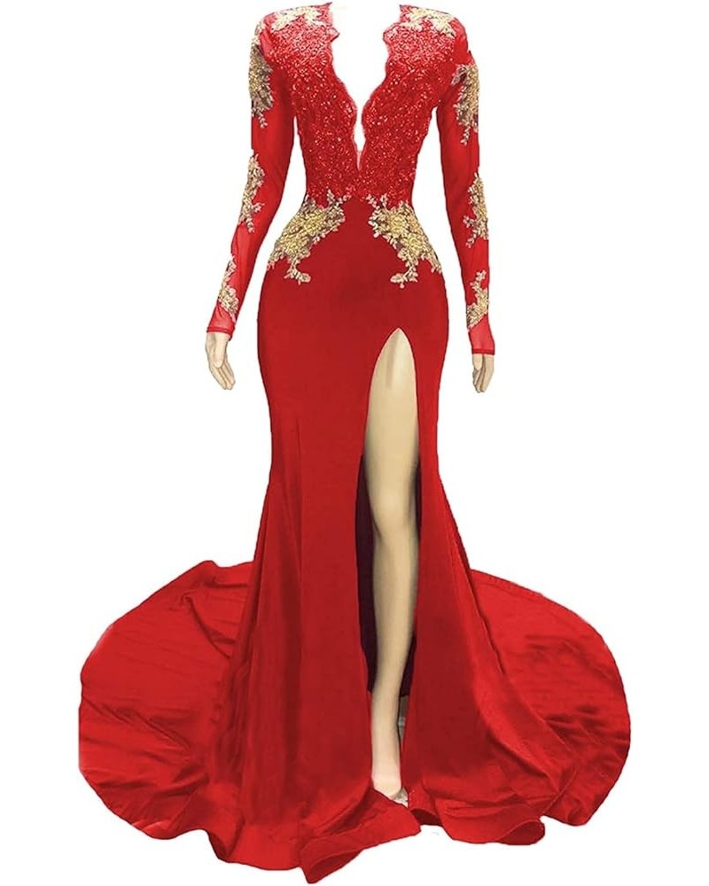 Women's Gold Mermaid Prom Evening Dress Long Sleeve Party Ball Gown Red 2 $44.64 Dresses